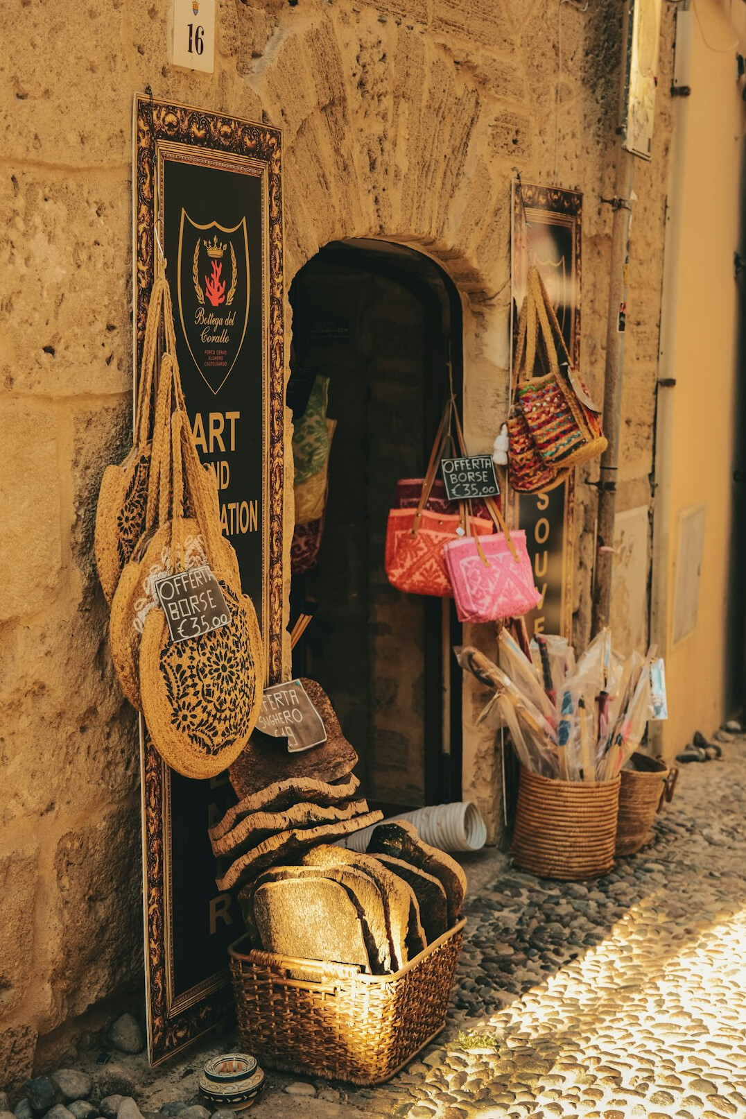 Shopping bags and a small boutique storefront